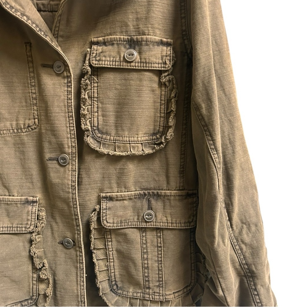 ANTHROPOLOGIE by Anthropologie Green Field Utility Jacket Size Med Ruffle Cotton - Picture 3 of 7
